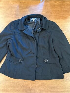 LOFT Black Cropped Button-Front Blazer